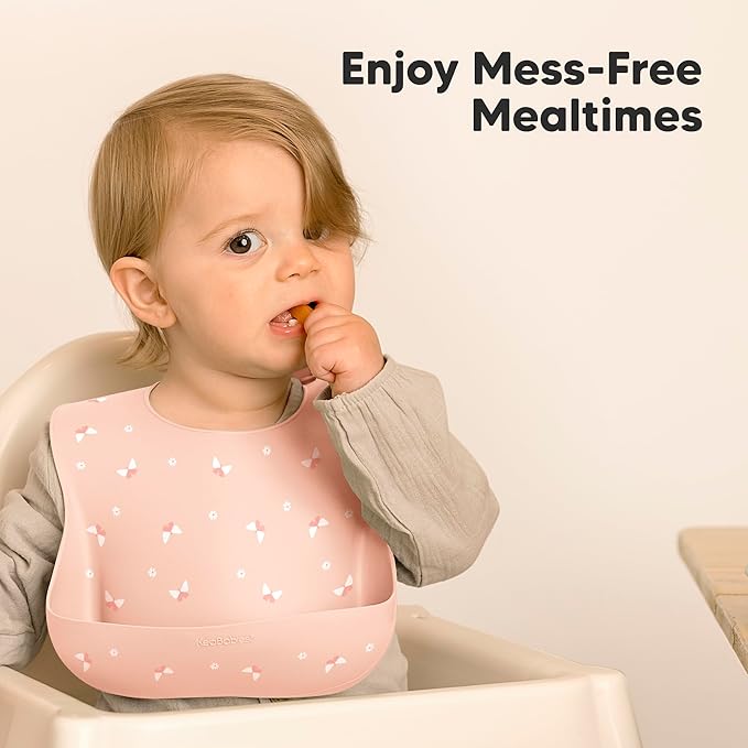 KeaBabies 2-Pack Silicone Baby Bibs for Eating - Sturdy Food-Grade Silicone Bibs for Babies Girl, Boy, Large Food Catcher, Clean & Put On Easily, Waterproof Toddler Feeding Essentials (Butterflies)