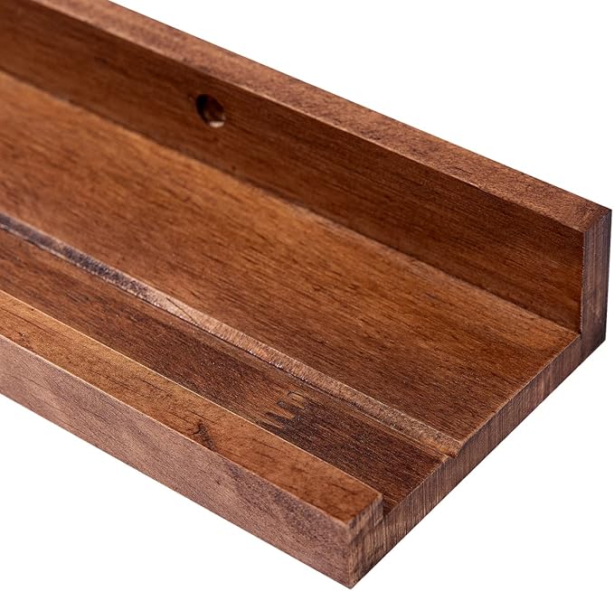 AZSKY Floating Wood Wall Shelves Light Walnut 48 Inch Long Hanging Picture Photo Ledge Shelf Rustic Modern Narrow Shelves for Wall Decor Storage and Display Nursery Book Shelves a Set of 3