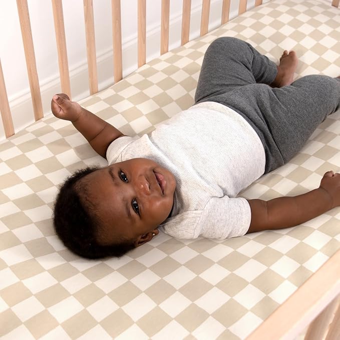 The Peanutshell 4-Pack Organic Fitted Crib Sheet Set - Soft & Breathable Baby Girl or Boy Crib Sheets, 100% Jersey Cotton Nursery Decor, Fit for Standard Mattress Cover- Check