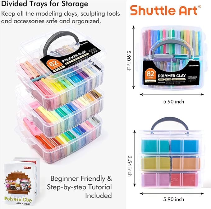 Shuttle Art 82 Colors Polymer Clay Kit with 19 Clay Tools, 16 Kinds of Accessories, Non-Toxic, Non-Sticky, Ideal DIY Art Craft Gift for Kids Adults