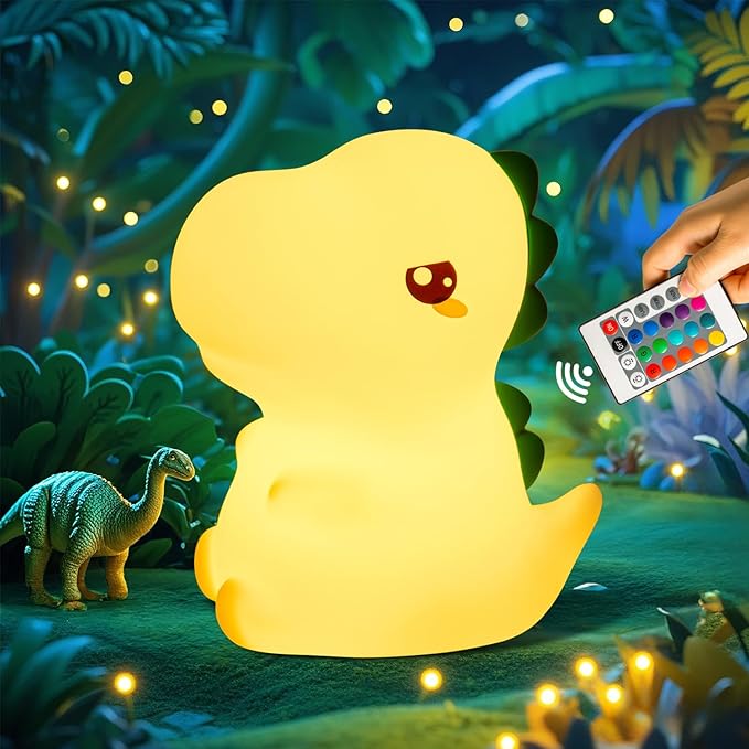 One Fire Dinosaurs Night Lamp, Remote 16 Colors Baby Night Lights for Nursery,Dimmable Dinosaur Lights for Bedroom Decor,Rechargeable Night Light for Baby Nursery,Silicone Dinosaur Gifts for Boys Toys