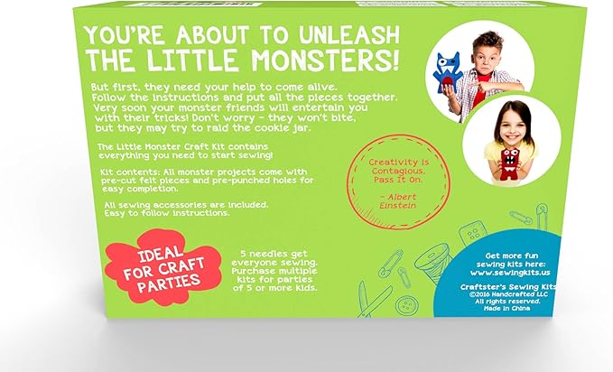 Little Monsters Beginners Sewing Kit - Awesome Gift for Girls & Boys Ages 7 to 13, Best Educational Craft Kit & Toys for Kids