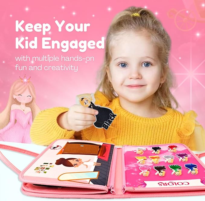 Princess Busy Book for Toddlers 1-3 | Montessori Activity Book with Various Activities For Girls & Boys | Educational Learning Sensory Board For Toddlers 1-3 | Portable busy board Travel Toy for Car