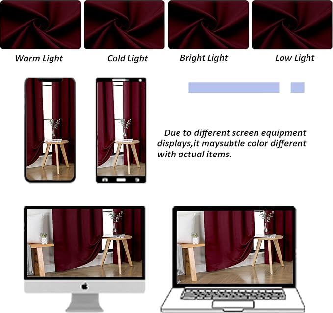 Simplebrand Ava Burgundy Short 36 Inches Blackout Curtain 2 Panels Set, Half Window Rod Pocket Privacy Curtain Tiers for Kitchen, Curtains Blackout for Bathroom Shades, W40 x L36 Inch, Burgundy