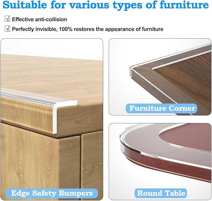 1.57 in x 13.12 FT,Edge Corner Protector Baby Proofing,Soft Clear Furniture Table Corner Guard & Edge Safety Cabinet Door Bumper,Crib Bumpers,Wall Protector