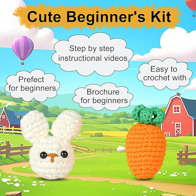 Utook Crochet Kit for Beginners, Crochet Animal Kit,Crochet Kits for Beginners Adults and Children, with Instructional Videos and Paper Tutorials, Handmade Crafts, Holiday Gifts (Rabbit)