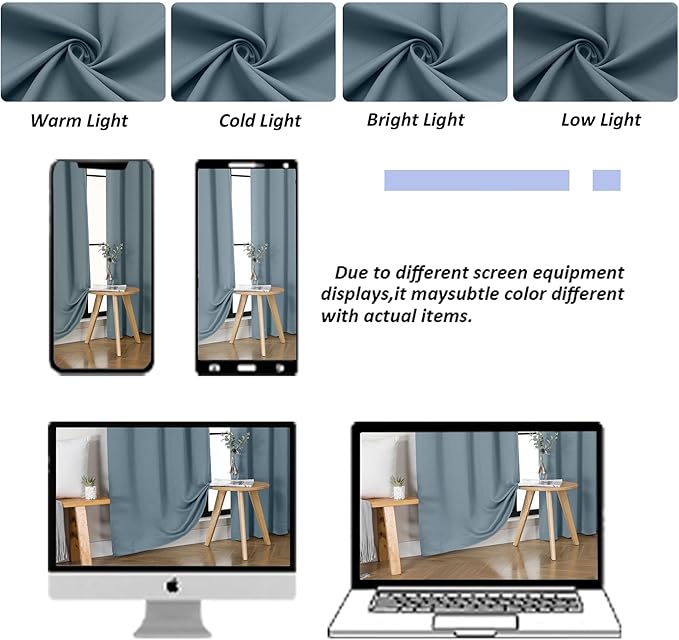 Simplebrand Ava Blackout Curtains for Patio 108 Inches Long 2 Panels Set, Solid Thermal Insulated Room Darkening Rod Pocket Window Treatment Curtains Blackout Drapes, W50 x L108 Inch, Stone Blue