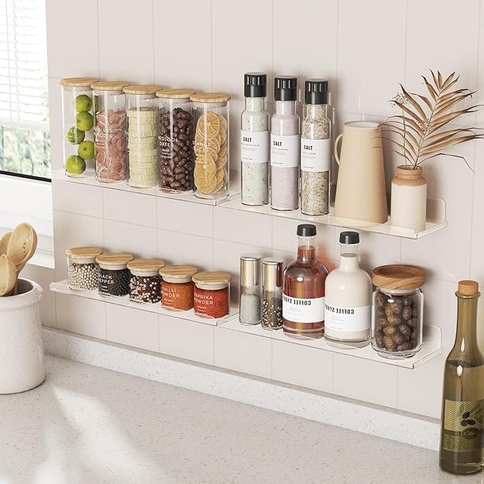 Lifewit Floating Shelves for Wall, 2 Pack 15" Clear Acrylic Shelf Room Decor for Book/Figures/Photo/Makeup in Bathroom, Book Shelf, Living Room, Bedroom, Kitchen Storage and Organization