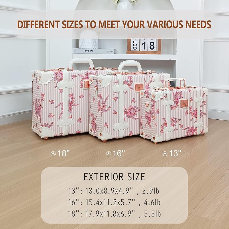 Unitravel Baby Keepsake Case, 16" Handmade Memory Storage Box, Newborn Keepsake Box, Vintage Suitcase for Baby Shower, Baptism, Naming Ceremony or Birthday (floral)