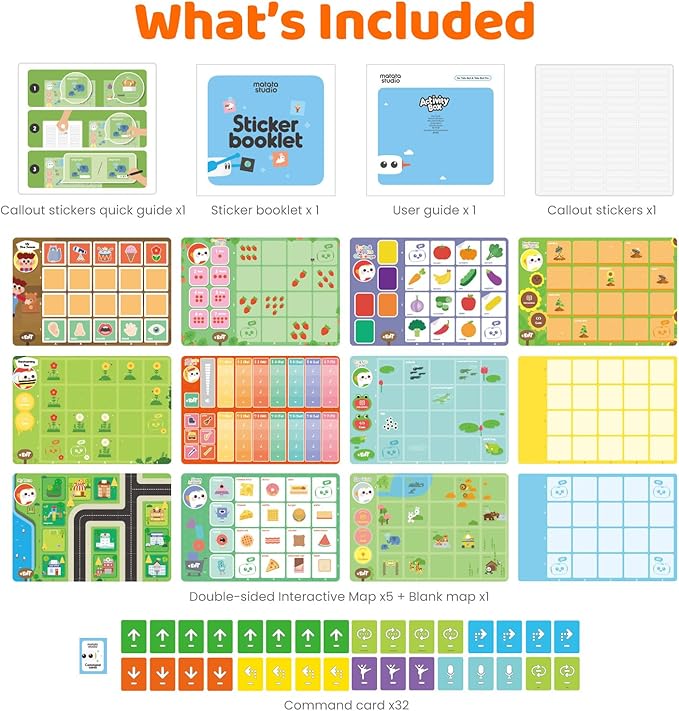 Activity Box, Add-on for Talebot Coding Robot with 6 Double-Sided Interactive Cards with 10 Themes, 98 Stickers, 32 Command Cards, Educational STEM Games for Kids Aged 3-5