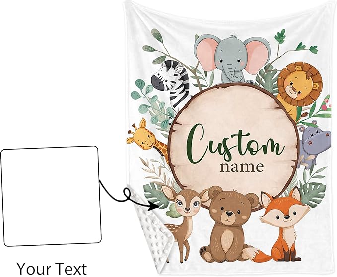 Custom Name Crib Bedding Set - Animal Theme, Personalized Nursery Bedding 3-Piece Set– Soft Blanket, Fitted Sheet, Changing Pad Cover – for Newborns Boys Girls Nursery Gifts