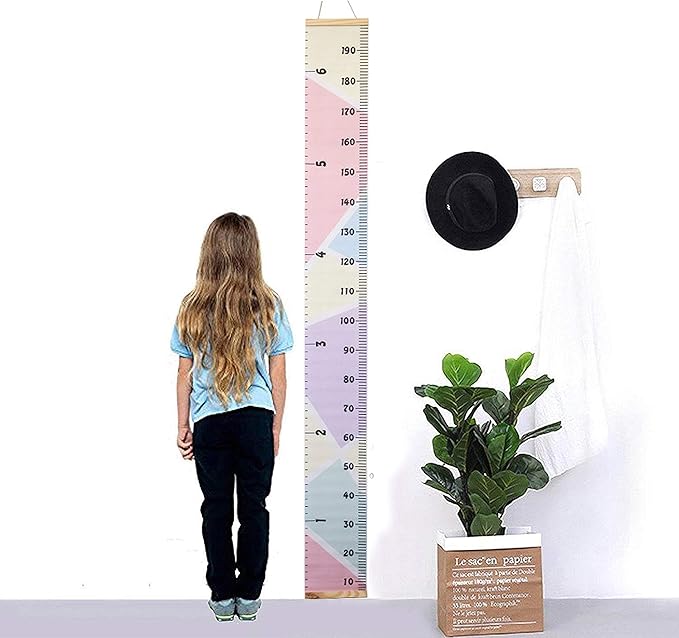Kids Growth Chart, Wood Frame Fabric Canvas Height Measurement Ruler from Baby to Adult for Child's Room Decoration 7.9 x 79in (7.9 x 79in, Colorful)