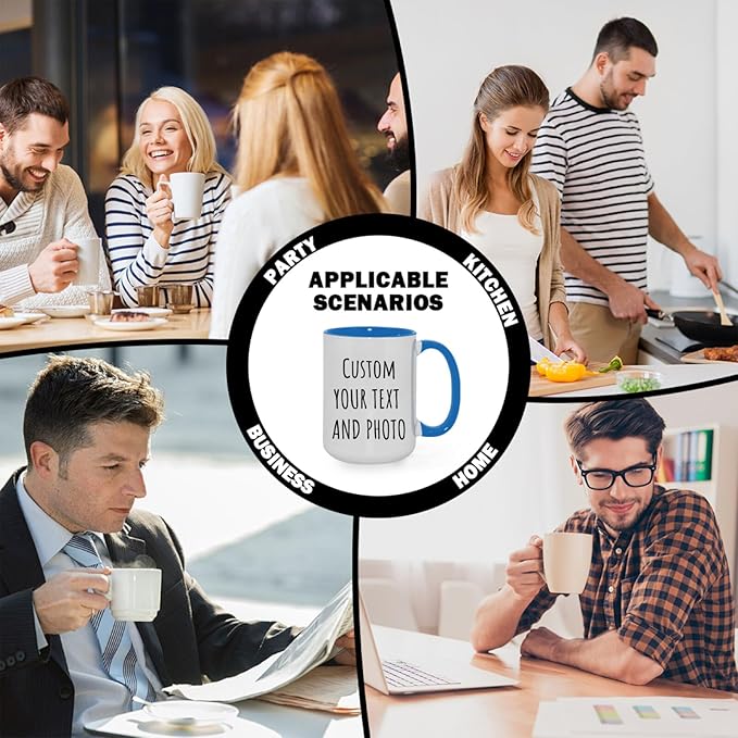 Ship Next Day Custom Mug Design Your Own Photo Text Personalized Picture Gifts for Women Men Customized Gift Idea Personalized Coffee Mugs 11oz Blue Handle