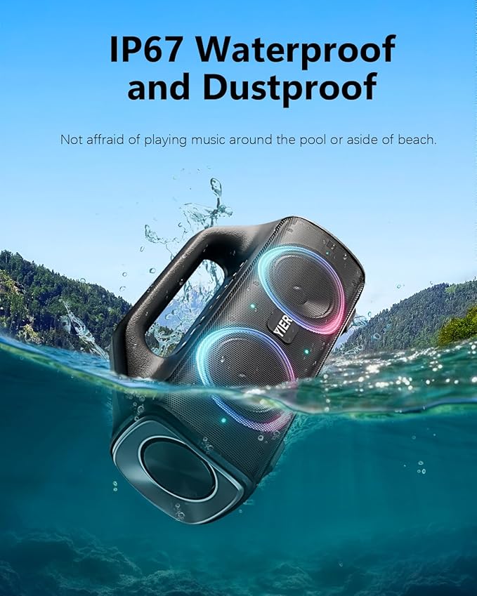 Speakers, 80w (Peak) Portable Wireless Speaker with Lights, Stereo Loud Sound, IP67 Waterproof, Deep Bass Outdoor Speakers Bluetooth 5.0 Dual Pairing for Home Party Beach Camping, Gifts