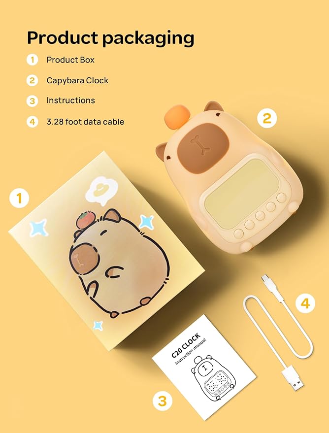 MASHI Capybara Alarm Clock with Night Light, ok to Wake Clock for Kids, Cute Capybara Night Light, Snooze, Toddler Sleep Training Clock,Gift for Kids Girls Boys Teens Birthday Room Decor