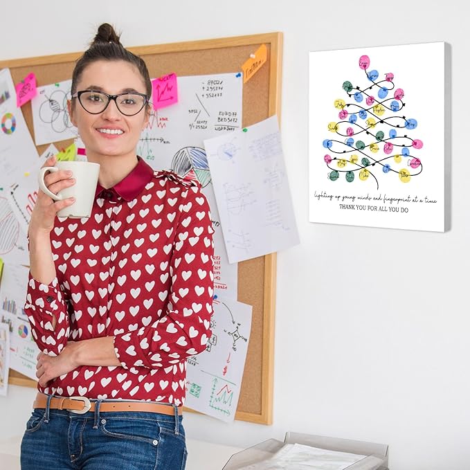 SHLINCO Thank You Teacher Gift, Suitable for Kindergarten, Elementary School and Junior High School Classroom Souvenirs, Fingerprint Art Canvas DIY, Year-End Gift for The Class Teacher