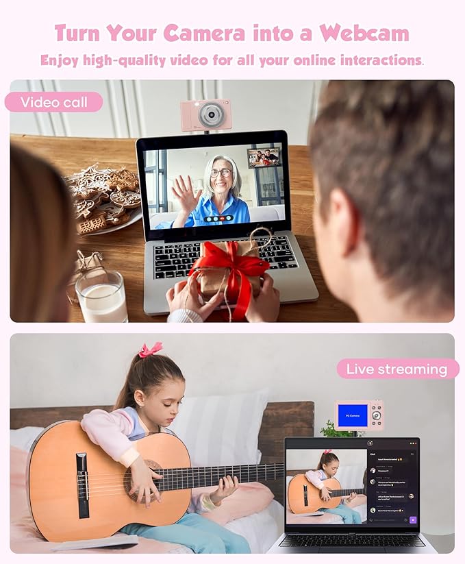 WONNIE Digital Camera 56MP, FHD 1080P Point & Shoot Camera with 32GB SD Card, 2 Batteries, and Lanyard, Ideal for Kids & Teens, Suitable Gift for Girls Pink, 3-Pack