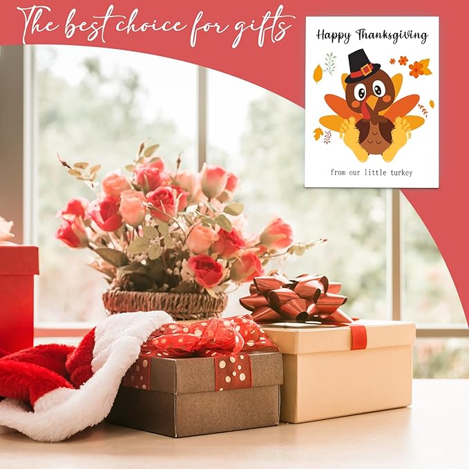 SHLINCO Baby's First Thanksgiving Handprint Kit - Fall Photo Props and Keepsake Gift, 7.8x9.8 Inch Canvas Footprint Art for Desktop, Family Thanksgiving Decor