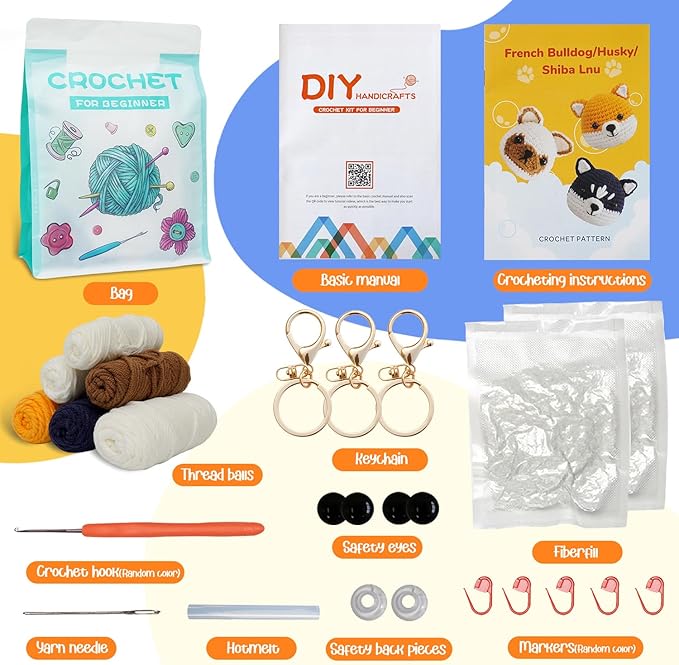 TAKADODO Crochet Kit for Beginners - Learn to Crochet Kits for Adults Beginner with Step-by-Step Video Tutorials - Crochet Kits for Adults and Kids (Dogs)