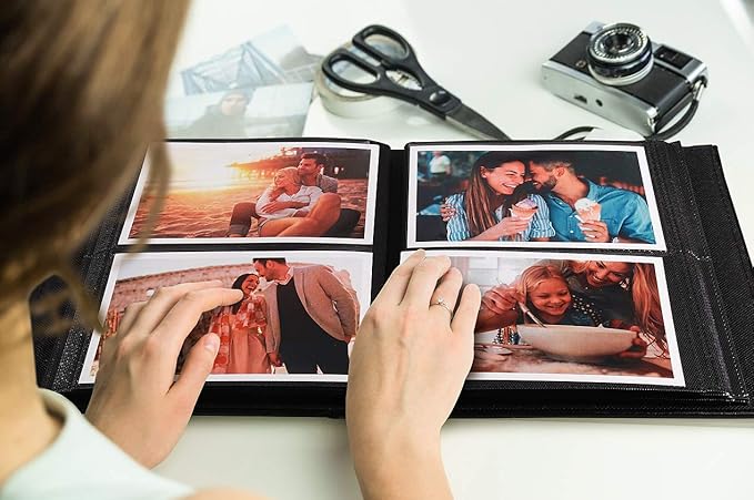 RECUTMS Photo Album 200 Pocket Album Black Page Leather Cover 4x6 Photo Sleeves Boy Girl Family Wedding Photo Albums Wedding Holiday (Brown)