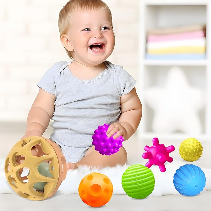 Montessori Toys Sensory Balls for Babies, Colorful Textured Sensory Toys for Babies 1-3, Hand Catching Baby Balls, Wheat Straw Baby Rattle Baby Toys Newborn Gifts for 6-12 Months