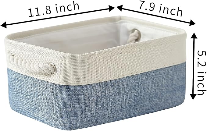 TcaFmac Storage Basket for Shelves - Small 6 Pack Fabric Storage Bins for Organizing, Collapsible Storage Cubes with Handle for Closet Cloth Toy Decorative Gift (White & Blue11.8 x 7.8 x 5.2 inch)