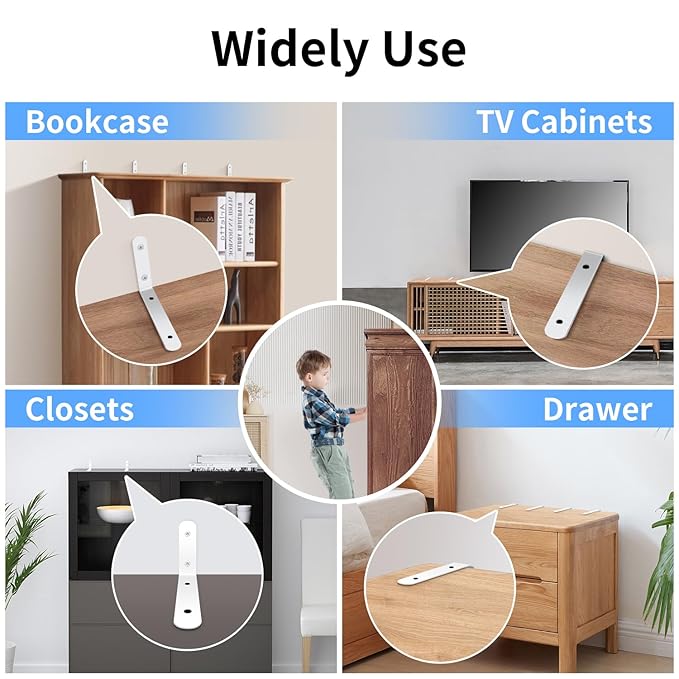 furniture anchors safety Wall straps: Baby Proofing Anti Tip Cabinet, Furniture Anchors for Dresser Secure Child Security Mount Kits 4 Pack