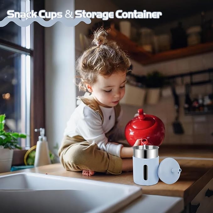 Stainless Steel Kids Cups, 12.51 oz Toddler Tumbler with Straws and Lids, Spill-Proof Baby Smoothie Cups with Silicone Sleeve, Versatile 2-in-1 Drinking Snack Cups for Kids, 4 Colors A