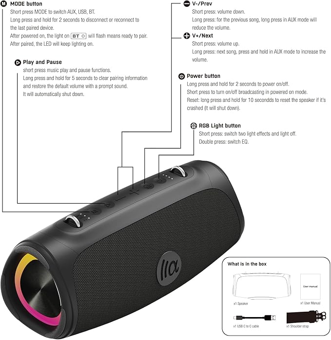 Portable Loud Bluetooth Speaker, 60W Large Subwoofer Wireless Bluetooth 5.3 with Powerbank USB Charge Out,Waterproof IPX7,Rugged Outdoor Boombox for Party,Beach,Golf Life,Pool, Shower,Bike Use