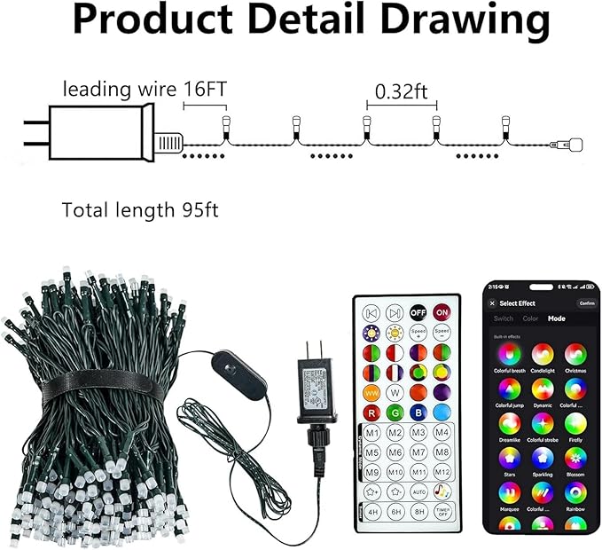 240LED Smart Color Changing Halloween Lights App Control, 95FT Waterproof RGB Music Sync Xmas Fairy String Light with Remote & Timer, Twinkle Christmas Tree Lights Outdoor Indoor Halloween Decorations