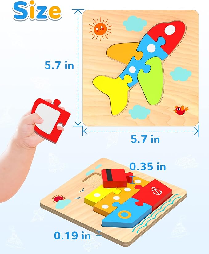 Yetonamr Wooden Toddler Puzzles Gifts Toys for 1 2 3 Years Old Boys Girls, 4 Vehicle Shape Montessori Toy Educational Blocks Kids Toys Gift Baby Learning Toy Age 1-3, 2-4