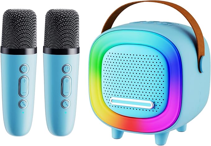 Mini Karaoke Machine Speaker for Kids Adults, Portable Bluetooth with 2 Wireless Microphones, Children's Day Birthday Gift Ideas for Toys for Teens Boys and Girls Aged 4, 5, 6, 7, 8, 9, 10, 11, 12+
