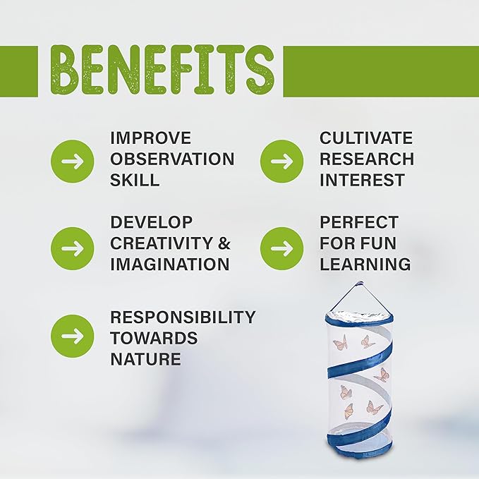 Nature Gifts Live Butterfly Kit - School-Sized Educational Experience with 32 Painted Lady Caterpillars - Pop-Up Cage, and Comprehensive Rearing Supplies for Classroom Engagement, 32 Small Cups