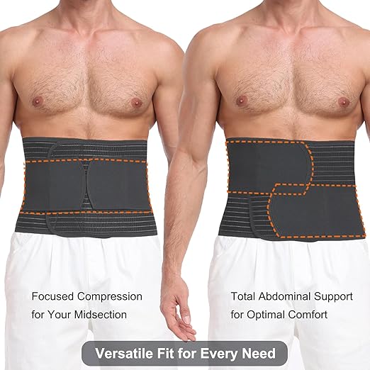 Abdominal Binder for Men and Women – Post Surgery & Postpartum Recovery Hernia Support Belt Waist Trainer for Men Adjustable Compression Wrap (Black,XL)