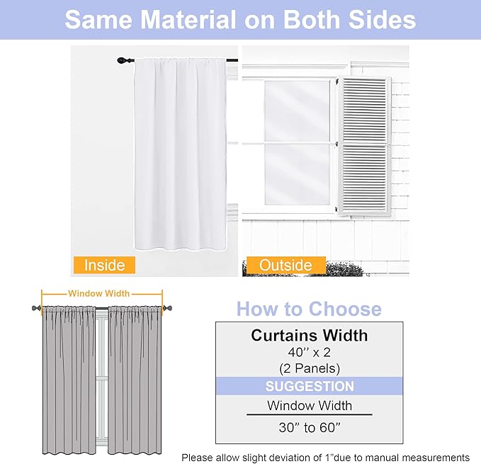 Simplebrand Ava Pure White Curtains for Bedroom 96 Inches Long 2 Panels Set, Light Filtering Window Treatment, Light Filtering Curtain Drapes, Soft Casual Rod Pocket Privacy Curtains, W40 x L96 Inch