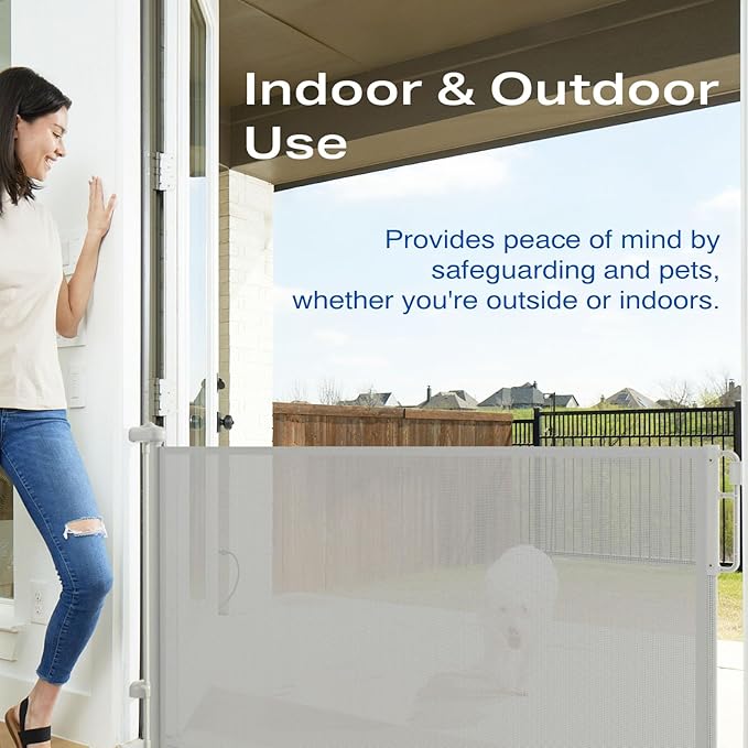 Cumbor 55" Wide Retractable Baby Gates for Doorways, Mom's Choice Award - Mesh Dog Gate for The House, One-Hand Opening Safety Child Gates for Stairs, Pet Puppy Fence Indoor & Outdoor, Gray