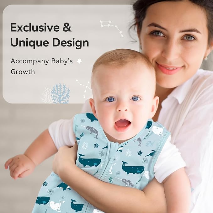 Baby Sleep Sack 6-12 Months 0.5 Tog Wearable Blanket Baby, 3 Pack 100% Cotton Lightweight Sleeping Sack with 2-Way Zipper for Newborn Infant Shark