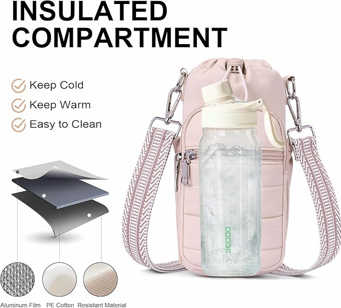 Water Bottle Bag 40 oz Crossbody Holder for Walking Hiking Insulated Carrier Purse with Adjustable Strap