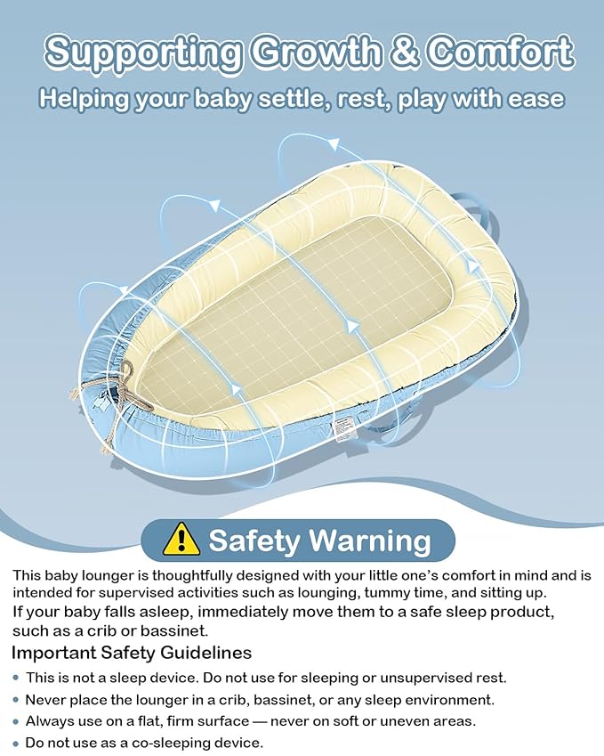 Baby Lounger - Infant Lounger for Newborn 0-25 Months, Waterproof Inner Cover and Pure Cotton Breathable Baby Nest Cover, Newborn Lounger for Baby Boys&Girls, Portable Baby Bed for Home and Travel