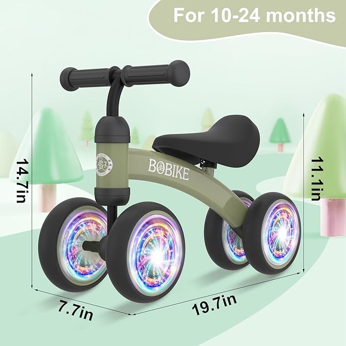 Baby Balance Bike Toys for 12-36 Months Kids Toy Boy and Girls Gifts Toddler Best First Birthday Gift Children Walker No Pedal Infant 4 Wheels Bicycle (Colorful, Deep Green-Light)
