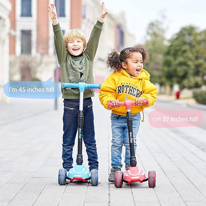 LOL-FUN Toddler Scooter for Kids Ages 3-12 Years Old Boy Girl with 3 Wheel LED Lights, Extra-Wide Childrens Foldable Kick Scooter Kids Ages 3-5 with 4 Adjustable Height and Lean-to-Steer