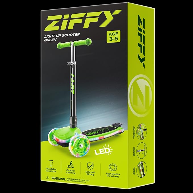 ZIFFY 3-Wheel Light-Up Kids Scooter, Kids Balance Scooter for Boys Girls with 20 Dynamic LED Lights, 4 Adjustable Height, Lean-to-Steer Design with Anti-Slip Wide Surface for Stability - Up to 110LBS