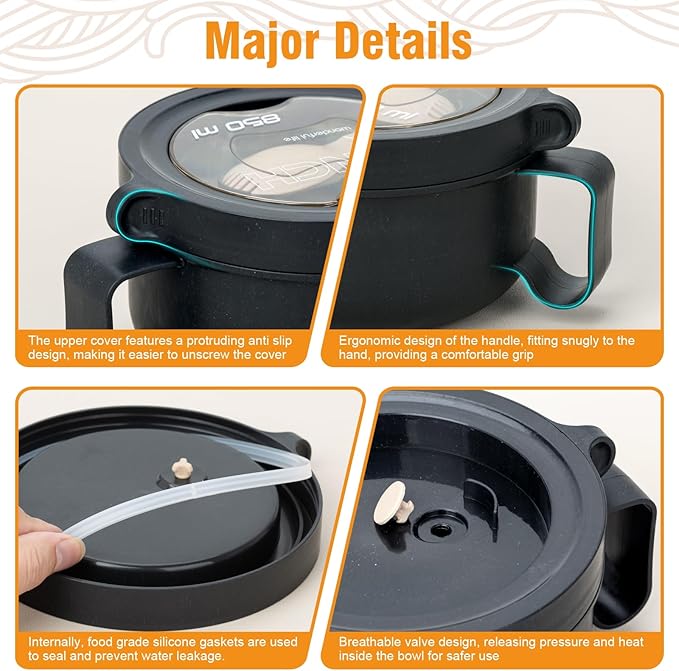 Microwave Bowl with Lids,Ramen Bowl,28oz Microwave Soup Mugs with Handles,for Soup and Instant Noodles,Oatmeal, Gumbo, Salad, College Dorm Room Essentials for Girls for Boys Apartment Essentials