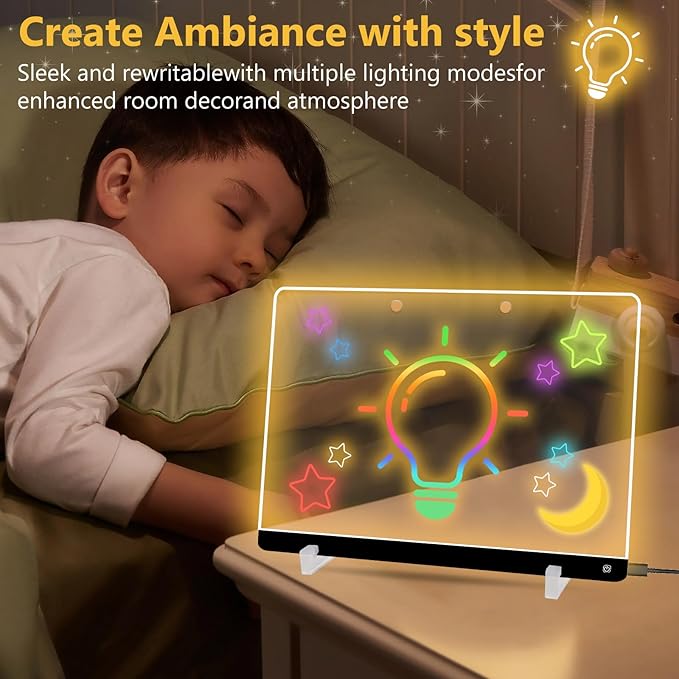 Led Drawing Board for Kids with Stand, Small White Board 14.5"X10.6" 7 Colors Acrylic Dry Erase Board with Light, LED Note Board with Colors, Touch Control, 8 Markers,as Night Light for Festival/Gift