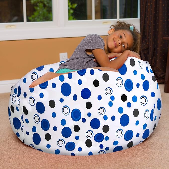 Posh Creations Bean Bag Chair for Kids, Teens, and Adults Includes Removable and Machine Washable Cover, Canvas Bubbles Blue and White, 38in - Large