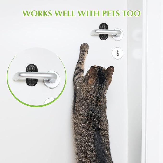 Child Proof Door Lever Lock, 4 Pack Door Locks for Kids Safety, Door Knob Child Proof, Baby Proofing, 3M Adhesive, Door Handle Child Proof, Baby Safety Locks for Toddlers (Black)