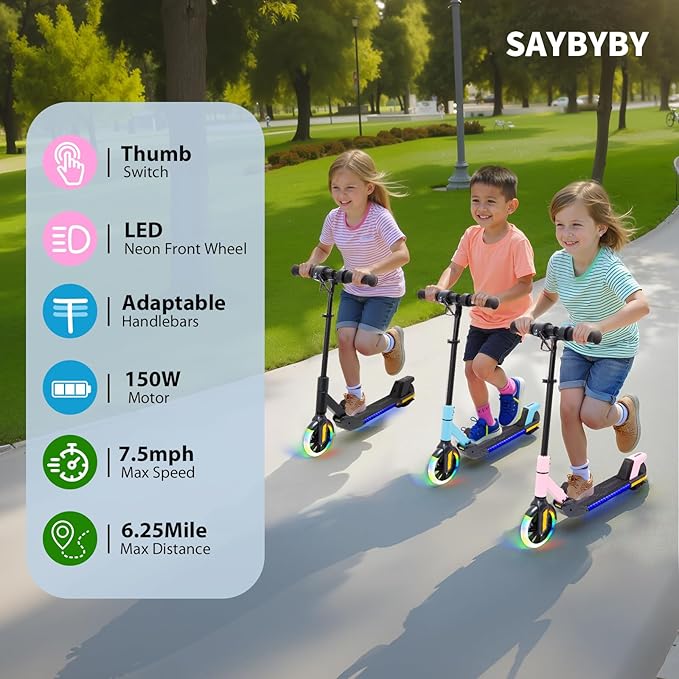 Electric Scooter for Kids Ages 6-12, Max Speed 6.5MPH, max Range 6Miles, with Acceleration Throttle and Electronic Brake, Foldable and Height Adjustable Kids Electric Scooter