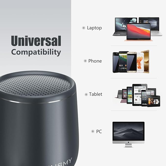 INSMY Small Bluetooth Speaker, Waterproof Mini Portable Wireless Speaker, Punchy Bass Rich Audio Stereo Pairing, Handheld Pocket Size Built in Mic for Hiking Biking Gift Laptop Tablet (Gray)