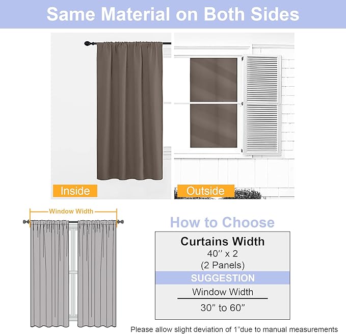 Simplebrand Ava Brown Blackout Curtains for Bedroom 63 Inch Length 2 Panels Set, Solid Thermal Insulated Energy Saving Rod Pocket Window Treatment Curtains Blackout Drapes, W40 x L63 Inch, Brown