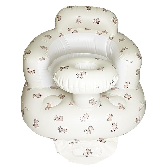 Baby Inflatable Seat for Babies 3-36 Months, Built in Air Pump, Bear Baby Support Seat Summer Toddler Chair for Sitting Up, Baby Shower Chair Floor Seater, Infant Back Support Sofa, Green